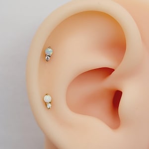 20G/18G/16G Titanium Tiny Two Stone Opal Stud Push Pin Labret, Threadless  Earrings, Tragus Stud, Helix, Cartilage Nose, Gift for her