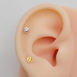 20G/18G/16G Titanium Tiny Smile Face Stud Push Pin Labret, Threadless  Earrings, Tragus Stud, Flat Back, Helix, Cartilage Nose, Gift for her