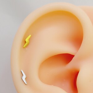 20G/18G/16G Titanium Tiny Lightning Bolt Stud Push Pin Labret, Threadless Earrings, Tragus Stud, Flat Back, Helix, Cartilage Nose, Gift
