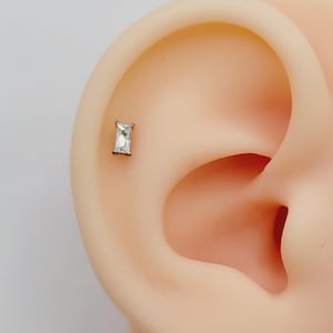 20G/18G/16G Titanium Tiny Rectangle Baguette Stud Push Pin Labret, Threadless  Earrings, Tragus Stud,  Helix, Cartilage Nose, Gift for her