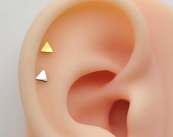 20G/18G/16G Titanium Tiny Triangle Stud Push Pin Labret, Threadless Earrings, Tragus Stud, Flat Back, Helix, Cartilage Nose, Gift