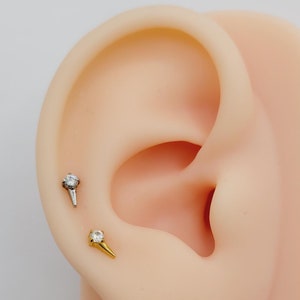20G/18G/16G Titanium Tiny  Spike CZ Stud Push Pin Labret, Threadless  Earrings, Tragus Stud, Flat Back, Helix, Cartilage Nose, Gift for her
