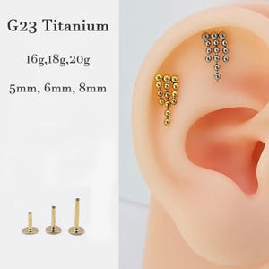 20G/18G/16G Titanium Tiny Dangle Ball Drop Push Pin Labret, Threadless  Earrings, Tragus Stud,  Helix Stud, Cartilage Nose, Gift for her