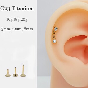 20G/18G/16G Titanium Tiny Dangle CZ stones Stud Push Pin Labret, Threadless  Earrings, Tragus Stud,  Helix, Cartilage Nose, Gift for her