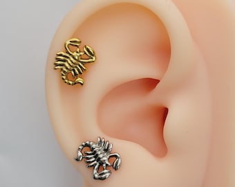 20G/18G/16G Titanium Tiny Scorpio Stud Push Pin Labret, Threadless  Earrings, Tragus Stud, Flat Back, Helix, Cartilage Nose, Gift for her