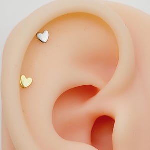 20G/18G/16G Titanium Tiny Heart Push Pin Labret, Threadless  Earrings, Tragus Stud, Flat Back, Helix, Cartilage Nose, Gift for her