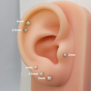 20G/18G/16G Titanium Tiny White Opal Stud Push Pin Labret, Threadless  Earrings, Tragus Stud, Flat Back, Helix, Cartilage Nose, Gift for her