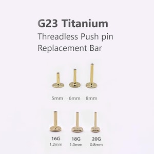 20G/18G/16G G23 Titanium Threadless Cartilage Bar • Flat Back Post • Labret Bar for Piercing