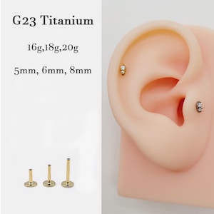 20G/18G/16G Titanium Tiny Two CZ Stone Stud Push Pin Labret, Threadless  Earrings, Tragus Stud, Flat Back, Helix, Cartilage Nose