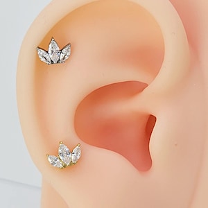 20G/18G/16G Titanium Tiny Marquise CZ stones Stud Push Pin Labret, Threadless  Earrings, Tragus Stud,  Helix, Cartilage Nose, Gift for her