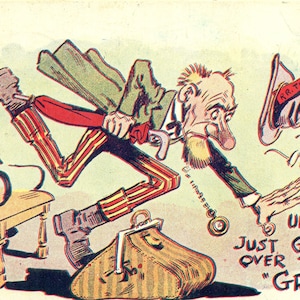 1908 Nieuwigheid Ansichtkaart Falling Old Man Uncle's Just Getting Over The Grip Color Greeting Card Mailed