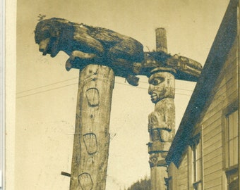 1909 Wrangel Alaska Chief Shakes Totem Poles Mailed RPPC Real Photo Postcard