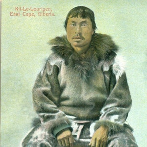 Kil Le Lourigen East Cape Siberia Inuit Eskimo Man Seal Pelliccia Parka Pantaloni 1900 Colore Antico Cartolina Non Spedita