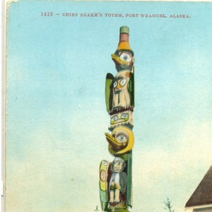 1913 Totem Pole di Chief Shake Fort Wrangel Alaska Cartolina antica spedita Haines