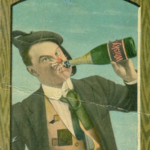 Whisky Drinking Man Rode Neus Het geeft een mooie Shine Antieke jaren 1900 Color Postcard Greeting Card