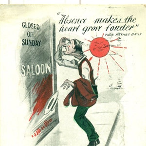 1910s Saloon Fermé le dimanche L'absence fait grandir le cœur Plus tendre Homme regardant dans la fenêtre Carte postale envoyée par la poste