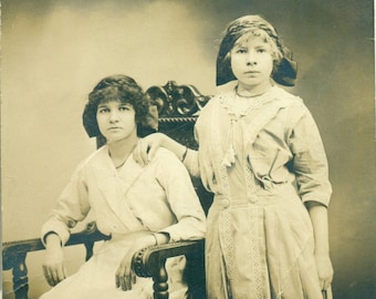 York PA Sisters Girls Pennsylvania Portrait 1910s RPPC Real Photo Postcard Photograph Black White Photo