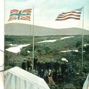 Linha divisória no White Pass Summit Alasca Canadá Fronteira Cartão postal colorido antigo dos anos 1900 não enviado