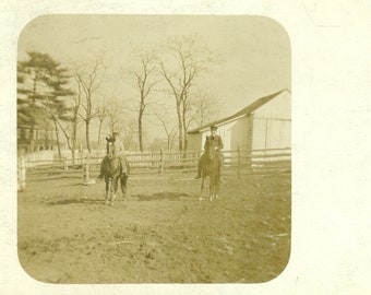 Farmers Riding Horses Eastern Farm Field Horseback Men 1910s RPPC Real Photo Postcard Photograph