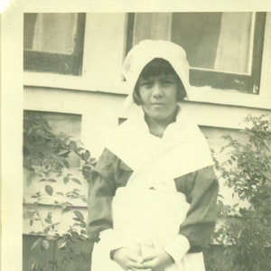 1920s Girl in Costume Milkmaid Bonnet Hat 20s Photograph Black White Photo