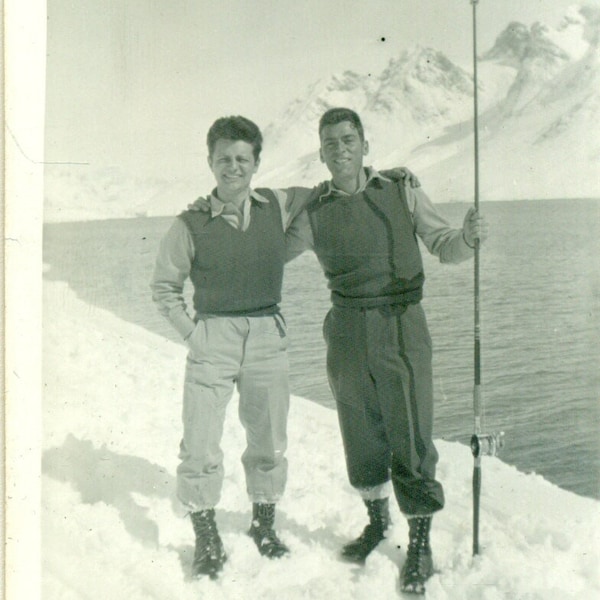 1940s Alaska WW2 Army Soldiers Fishing Pole Halibut Rod in Spring Snow Vintage Photo Photograph