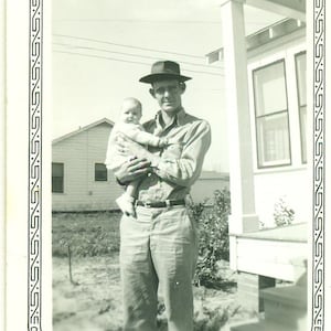 1930s Louisiana Man Dad Baby Girl House Home LA  30s Vintage Photo Black White Photograph