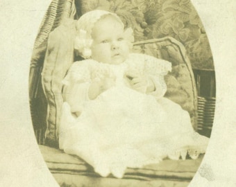 Mary Brooks Baby Girl 1910s RPPC Portrait Antique Real Photo Postcard Vintage Photograph Black White Photo