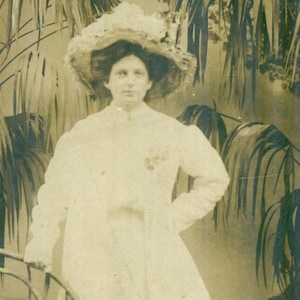 I Am A Lot Prettier Than The Pictures Woman Portrait Paper Palm Tree Studio Antique RPPC Real Photo Postcard With Message