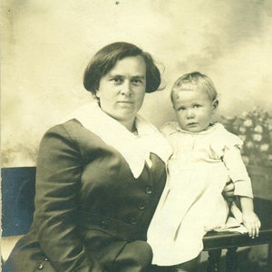Looks Like I Was Scared To Death Mother Baby Picture RPPC Real Photo Postcard Antique Photo Black White Photograph