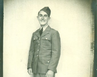 The Goofy Grin WW2 Soldier In Uniform Vintage Black White Photo Photograph
