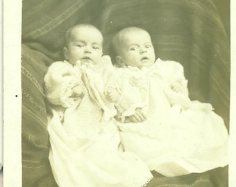 Twins Clara Clayton Bernhardt Babies Baby Portrait RPPC Real Photo Postcard Photograph Black White Photo