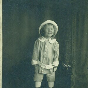 Curly Sue Little Girl Standing on Chair Hat 1910s RPPC Real Photo Postcard Photograph