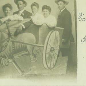 1906 State Fair Comic Pferd Warenkorb Gruppe Foto RPPC antike Real Photo Postkarte Vintage Fotografie schwarz weiß Foto