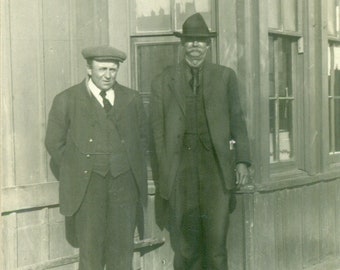 Old Western Man With Short Guy Standing Outside West AZO RPPC Real Photo Postcard