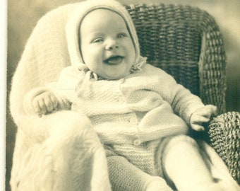 Shirley Evelyn Happy Laughing Baby Tongue Out Antique RPPC Real Photo Postcard