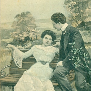 Sexy Woman On Park Bench Antique 1900s Illustrated Postcard Greeting Card