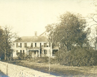 New England Manson Colonial Style House Stone Wall Fence 1910s RPPC Postcard Vintage Photo Photograph