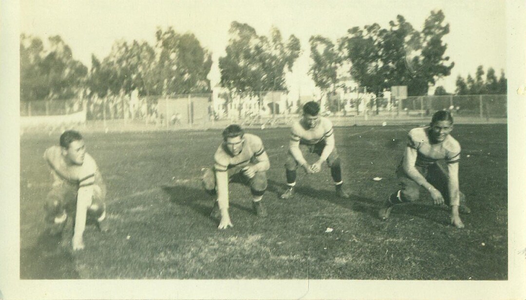 1929 Van Nuys CA High School Football Team Backfield Players Named Vintage Photograph Black