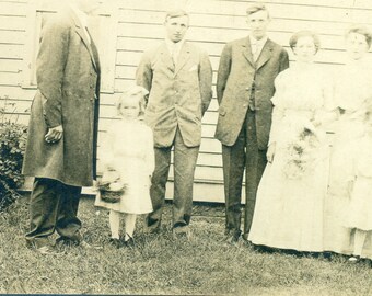 The Wedding Party Brige Groom Flower Girls Holding Baskets Preacher 1910s RPPC Real Photo Postcard Photograph