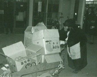 Asian Peddler Boxes On Cart China Town Chinese Woman Black and White Vintage Photo Photograph