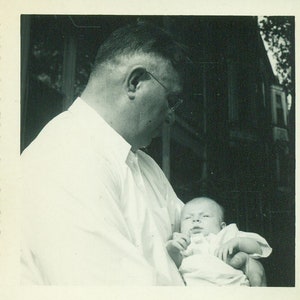 1940s New Grandpa Man Holding Baby 40s Vintage Photograph Black White Photo