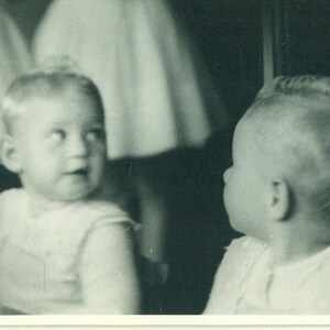 1940s Baby in Mirror Reflection 40s Vintage Photograph Black White Photo