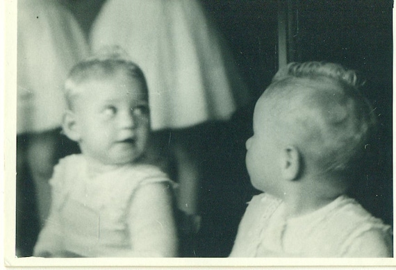 1940s Baby In Mirror Reflection 40s Vintage Photograph Black Etsy