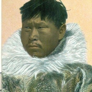 Nome Alaska Alziruk Tradizionale Eskimo Man Fur Parka Gold Rush Era Cartolina a colori antichi non spedita
