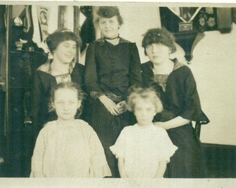 The Girls Living Room Family Photo 2 Slightly Blurry Not Staying Still RPPC Real Photo Postcard Antique