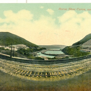 Horse Shoe Curve Near Altoona PA Railroad Track Lake Mountain Antique Color Postcard