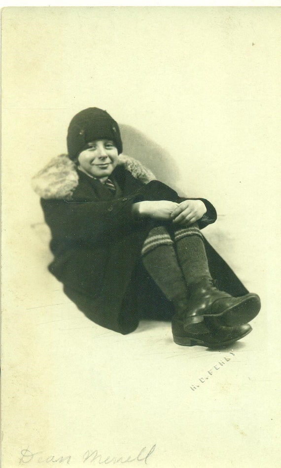 Dean Merrell Boy in Winter Coat Hat Portrait RPPC Real Photo