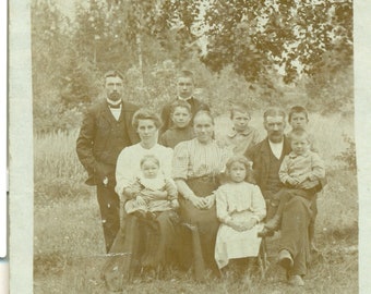 Emma Osberg Family Photo Baby Girl Kids Women Men 1910s RPPC Real Photo Postcard Photograph Black White Photo