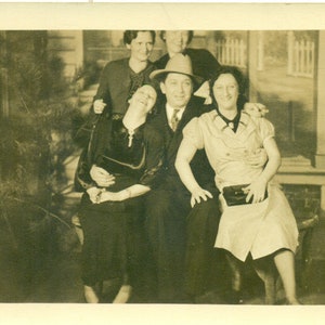 1920s One Man Four Women Hand on Knee 1920s Studio Portrait  RPPC Real Photo Postcard Photograph Black White Photo