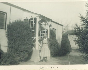 1957 Angry Grandma Standing Outside Her House Black White Vintage Photo Photograph